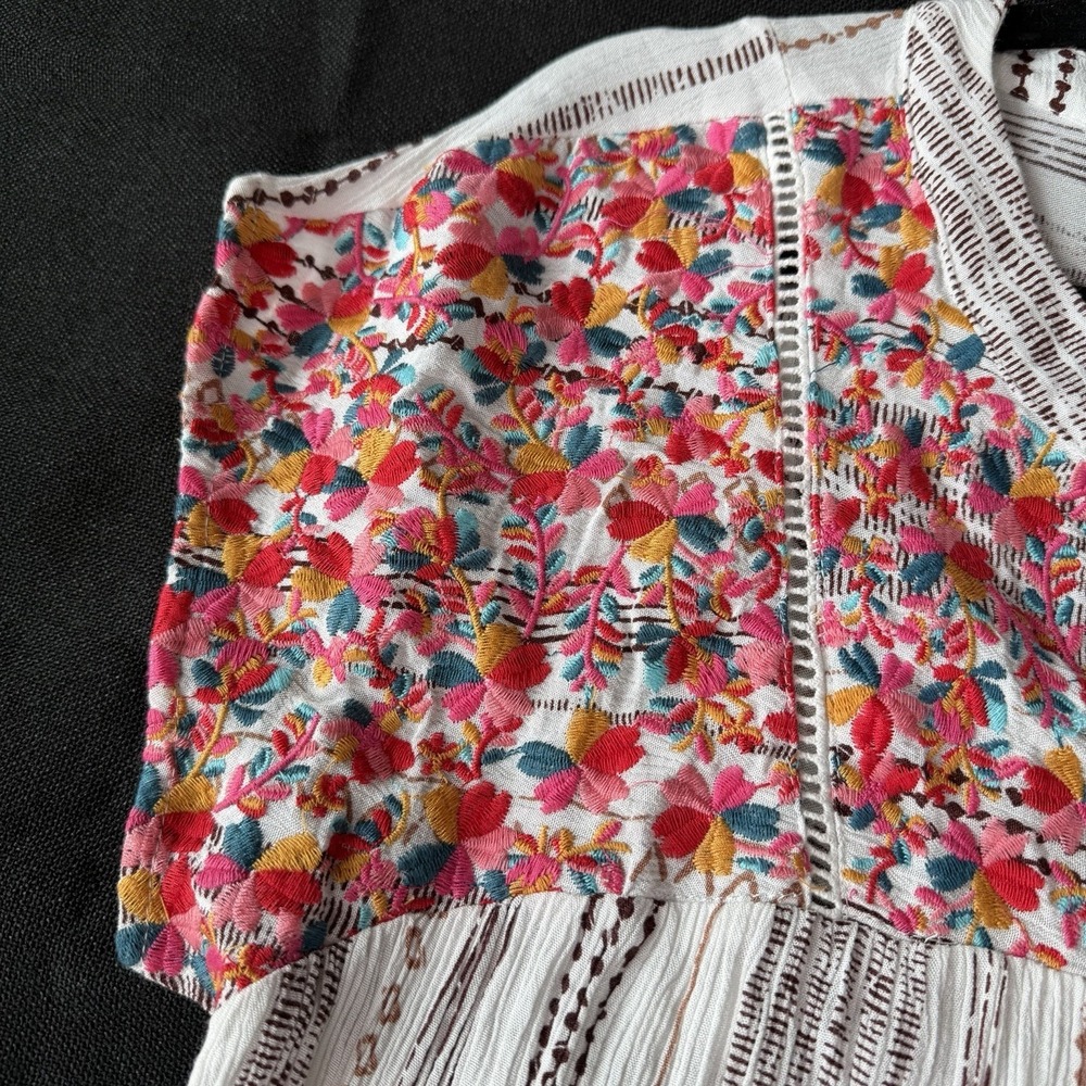 Savanna Jane Embroidered Boho Artisan Print Tassel Tunic Top M Hippie Festival - Picture 3 of 6